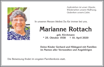 Traueranzeige von Marianne Rottach von Allgäuer Anzeigeblatt