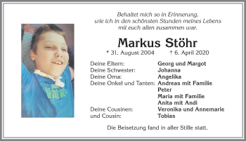 Traueranzeige von Markus Stöhr von Allgäuer Zeitung, Füssen