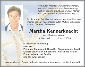 Traueranzeige von Martha Kennerknecht von Allgäuer Zeitung, Marktoberdorf