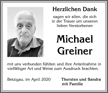 Traueranzeige von Michael Greiner von Allgäuer Zeitung,Kempten