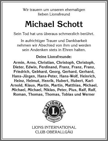Traueranzeige von Michael Schott von Allgäuer Anzeigeblatt
