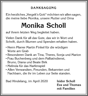 Traueranzeige von Monika Scholl von Allgäuer Zeitung