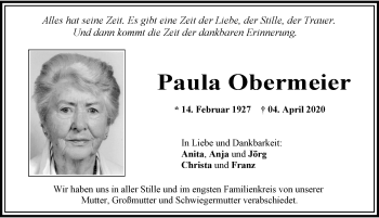 Traueranzeige von Paula Obermeier von Allgäuer Zeitung, Füssen