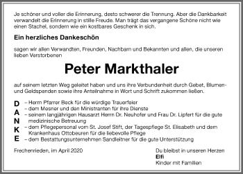 Traueranzeige von Peter Markthaler von Memminger Zeitung