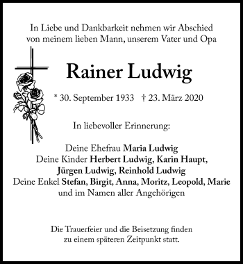 Traueranzeige von Rainer Ludwig von Allgäuer Zeitung, Marktoberdorf