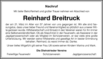 Traueranzeige von Reinhard Breitruck von Memminger Zeitung