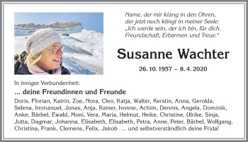 Traueranzeige von Susanne Wachter von Allgäuer Zeitung