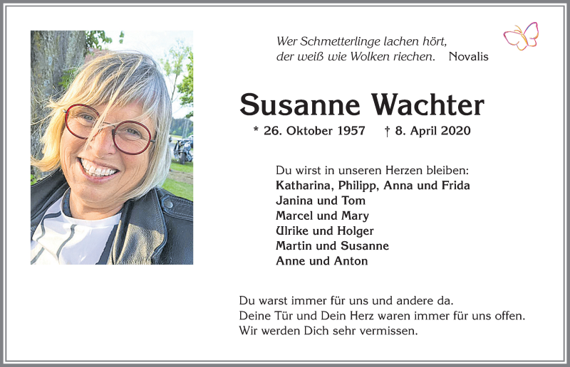  Traueranzeige für Susanne Wachter vom 11.04.2020 aus Allgäuer Zeitung