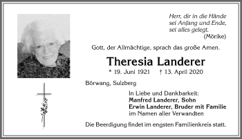 Traueranzeige von Theresia Landerer von Allgäuer Zeitung,Kempten