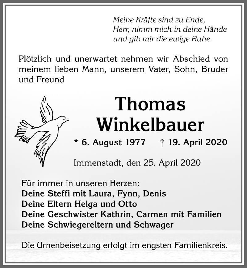  Traueranzeige für Thomas Winkelbauer vom 25.04.2020 aus Allgäuer Anzeigeblatt