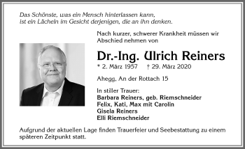 Traueranzeige von Ulrich Reiners von Allgäuer Zeitung,Kempten