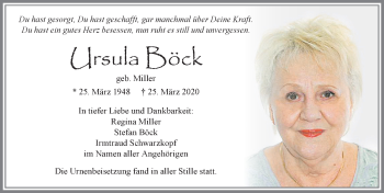 Traueranzeige von Ursula Böck von Allgäuer Zeitung, Füssen