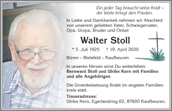 Traueranzeige von Walter Stoll von Allgäuer Zeitung, Kaufbeuren/Buchloe