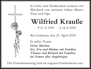 Traueranzeige von Wilfried Krauße von Der Westallgäuer