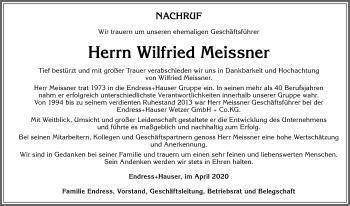 Traueranzeige von Wilfried Meissner von Allgäuer Zeitung