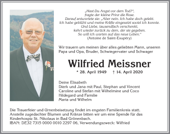 Traueranzeige von Wilfried Meissner von Allgäuer Zeitung