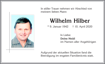 Traueranzeige von Wilhelm Hilber von Allgäuer Zeitung,Kempten