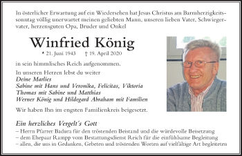 Traueranzeige von Winfried König von Der Westallgäuer