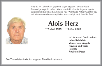 Traueranzeige von Alois Herz von Allgäuer Anzeigeblatt