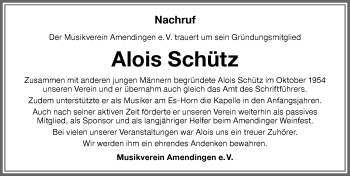 Traueranzeige von Alois Schütz von Memminger Zeitung
