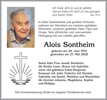 Traueranzeige von Alois Sontheim von Allgäuer Zeitung,Kempten
