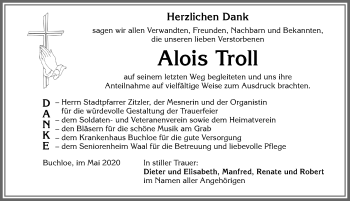 Traueranzeige von Alois Troll von Allgäuer Zeitung, Kaufbeuren/Buchloe
