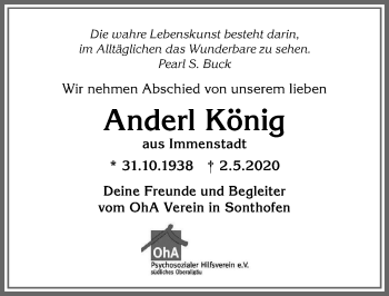 Traueranzeige von Anderl König von Allgäuer Anzeigeblatt