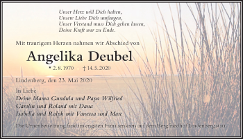 Traueranzeige von Angelika Deubel von Der Westallgäuer