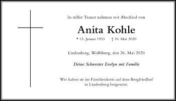 Traueranzeige von Anita Kohle von Der Westallgäuer