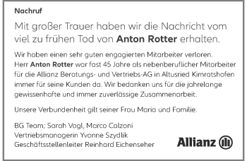 Traueranzeige von Anton Rotter von Allgäuer Zeitung,Kempten