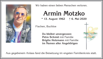 Traueranzeige von Armin Motzko von Allgäuer Anzeigeblatt