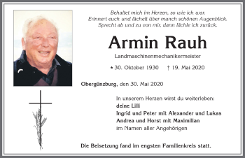 Traueranzeige von Armin Rauh von Allgäuer Zeitung, Marktoberdorf