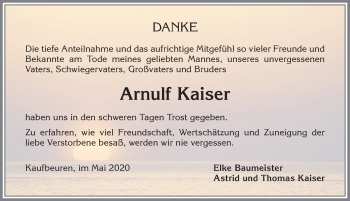 Traueranzeige von Arnulf Kaiser von Allgäuer Zeitung, Kaufbeuren/Buchloe
