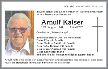 Traueranzeige von Arnulf Kaiser von Allgäuer Zeitung, Kaufbeuren/Buchloe