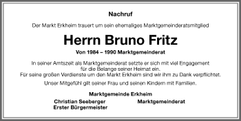 Traueranzeige von Bruno Fritz von Memminger Zeitung