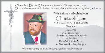 Traueranzeige von Christoph Lang von Allgäuer Zeitung, Füssen