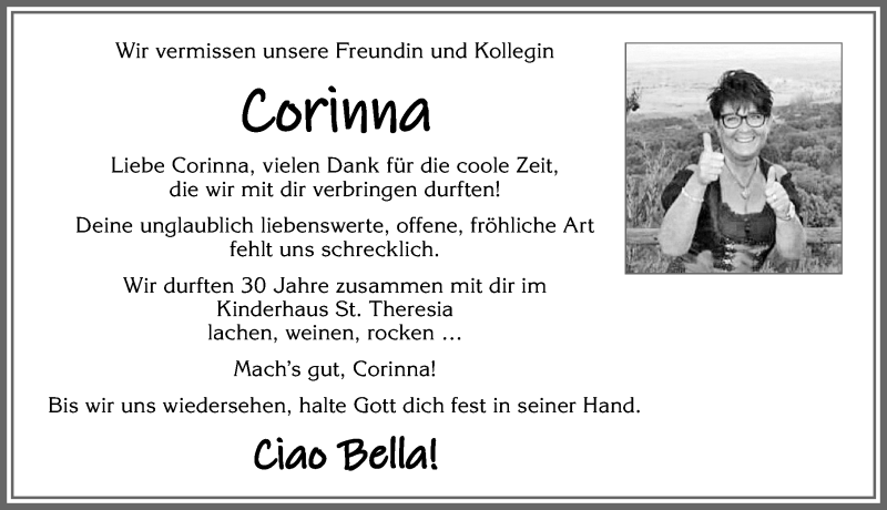  Traueranzeige für Corinna  vom 04.05.2020 aus Allgäuer Zeitung,Kempten