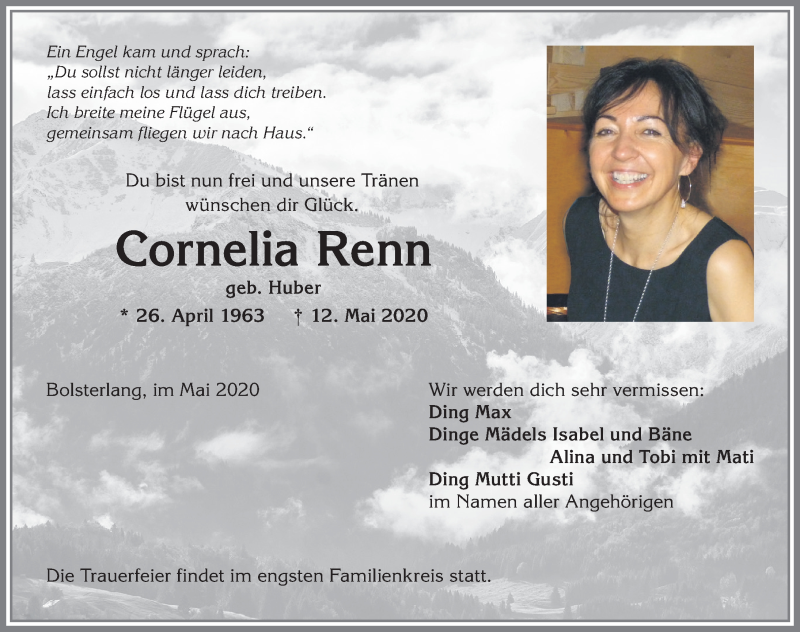  Traueranzeige für Cornelia Renn vom 22.05.2020 aus Allgäuer Anzeigeblatt