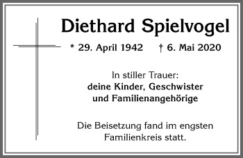 Traueranzeige von Diethard Spielvogel von Allgäuer Zeitung, Kaufbeuren/Buchloe