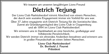 Traueranzeige von Dietrich Terjung von Allgäuer Zeitung, Marktoberdorf