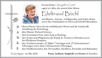 Traueranzeige von Edeltraud Büchl von Allgäuer Zeitung, Füssen