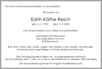 Traueranzeige von Edith Käthe Reich von Allgäuer Zeitung