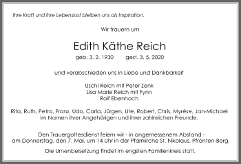 Traueranzeige von Edith Käthe Reich von Allgäuer Zeitung,Kempten