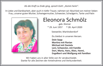 Traueranzeige von Eleonora Schmölz von Allgäuer Zeitung, Füssen