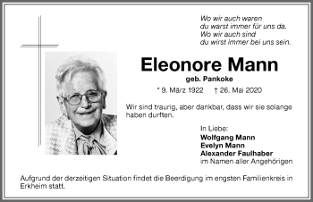 Traueranzeige von Eleonore Mann von Memminger Zeitung
