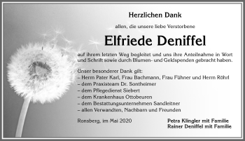 Traueranzeige von Elfriede Deniffel von Allgäuer Zeitung, Marktoberdorf