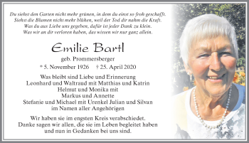 Traueranzeige von Emilie Bartl von Allgäuer Zeitung, Marktoberdorf