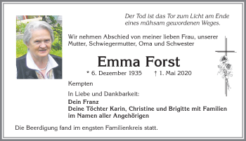 Traueranzeige von Emma Forst von Allgäuer Zeitung