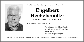 Traueranzeige von Engelbert Heckelsmüller von Allgäuer Zeitung, Kaufbeuren/Buchloe