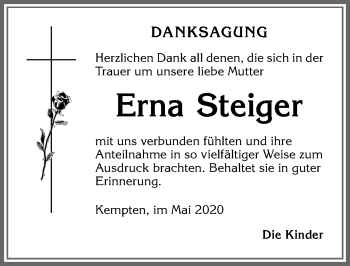 Traueranzeige von Erna Steiger von Allgäuer Zeitung,Kempten